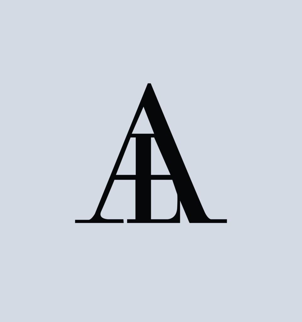 Armand Lee's monogram logo with black text and bluish gray background