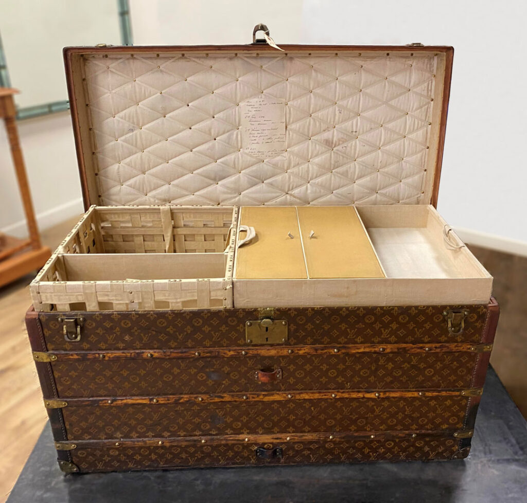 Antique Louis Vuitton Tall Ladies Steamer Trunk After Conservation Before After treatment Antique trunk restoration Chicago Antique restoration Antique conservation Trunk repair Louis Vuitton Trunk repair Antique Water restoration Artifact services Chicago Artmill Group Armand Lee Furniture restoration The Repair Shop Chicago Antique repair Fine art conservation Heirloom Restoration Water damage restoration Specialty contents conservation Insurance claims