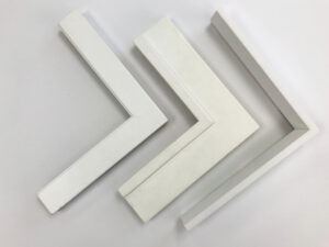 White on white custom lacquer picture frames in satin and gloss white